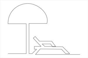 kontinuerlig ett linje teckning av strand paraply handflatan träd för sommar Semester linje konst illustration vektor