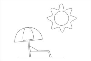 kontinuierlich einer Linie Zeichnung von Strand Regenschirm Palme Baum zum Sommer- Urlaub Linie Kunst Illustration vektor