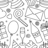 glücklich Geburtstag Muster. nahtlos Geburtstag Hintergrund. Illustration mit Kuchen, Geschenk Kasten, Party Hut, Luftballons. vektor