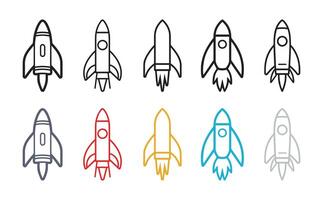 uppsättning av raket ikoner. illustration i platt stil vektor