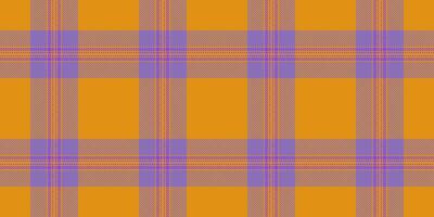 Ernte Muster Stoff nahtlos, Panel prüfen Plaid Textur. Latein Tartan Hintergrund Textil- im violett und Bernstein Farben. vektor