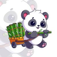 süß Panda ist Tragen ein Menge von Bambus vektor