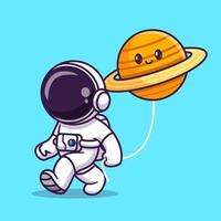 süß Astronaut Gehen mit süß Saturn Planet Karikatur vektor