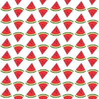 Muster von Wassermelone Dreiecke auf ein Weiß Hintergrund. Welle Sommer- Muster. Schnitt Stücke von rot Obst im ein Reihe. Süss saftig Lebensmittel. nahtlos drucken. Illustration vektor