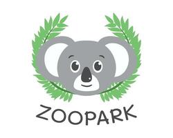 Koala im Eukalyptus Blätter. Zoo oder Natur Reservieren Logo. das Kopf von ein australisch Bär im das Geäst. lächelnd Schnauze von ein süß Tier. isoliert. Illustration. vektor