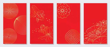 Lycklig kinesisk ny år omslag bakgrund . lyx bakgrund design med guldfisk, lotus blomma, lykta. elegant orientalisk illustration för omslag, baner, hemsida, kalender, kort. vektor