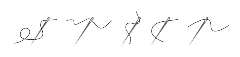 Nadel und Faden Symbol Satz. Textil- Nähen Symbole. vektor
