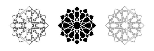 geometrisk design element ikoner uppsättning. översikt och svart silhuett isolerat former. islamic arabicum stil logotyp och dekoration samling vektor