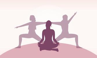 Yoga Tag Meditation Abonnieren Pose Banner gegen Rosa Lotus Blütenblätter vektor
