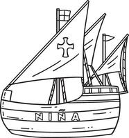 Kolumbus Tag nina Schiff isoliert Färbung Seite vektor