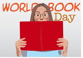 en flicka glasögon känner chockade beläggning henne ansikte med läsning en bok fira värld bok dag vektor