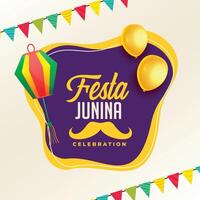 festa junina firande affisch med lampor och ballong vektor