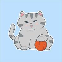 tecknad serie katt är Sammanträde på de jord med en basketboll vektor