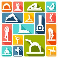 Yoga övningar ikoner platt vektor