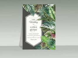 elegant blommig tropisk akvarell bröllopsinbjudan kortmall vektor