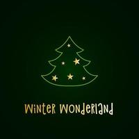 grön siluett av en julgran med snö och gyllene stjärnor. god jul och gott nytt år 2022. vektorillustration. vinterparadis. vektor