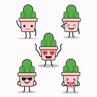 süße Emoticon-Kaktusfiguren mit emotionalem Ausdrucksset vektor