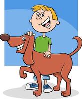 Lycklig tecknad serie pojke karaktär med hans sällskapsdjur hund vektor