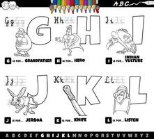 pädagogische Cartoon-Alphabet-Buchstaben von g bis l zum Ausmalen vektor