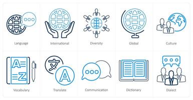 en uppsättning av 10 språk ikoner som språk, internationell, mångfald vektor