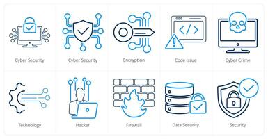 ein einstellen von 10 Cyber Sicherheit Symbole wie Cyber Sicherheit, Verschlüsselung, Code Problem vektor