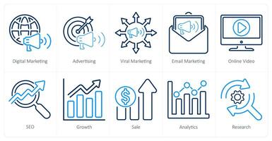 en uppsättning av 10 digital marknadsföring ikoner som digital marknadsföring, reklam, viral marknadsföring vektor