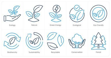 en uppsättning av 10 ekologi ikoner som ekologi, natur, grön energi vektor