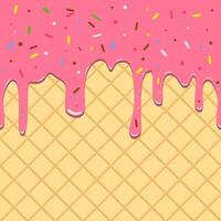 Rosa Eis Sahne Kegel geschmolzen mit Niedlich, bunt Süßigkeiten. abstrakt Hintergrund vektor