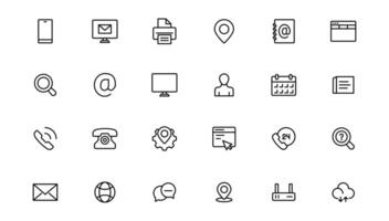 Kontakt Symbol Satz. dünn Linie Kontakt Symbole Satz. Kontakt Symbole - - Telefon, Post, Fax, die Info, Email, Unterstützung.out Linie Symbol. vektor