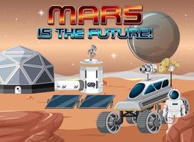 astronaut rymdstation på planeten med mars är framtidens logotyp vektor