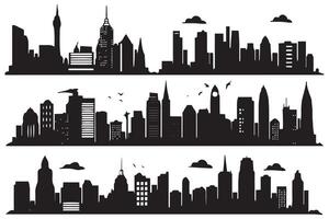 uppsättning av stad silhuett i platt stil. modern urban landskapsk illustration. stad skyskrapor byggnad kontor horisont på vit bakgrund fri design vektor