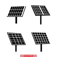 Sol kraft silhuett packa urval av sol- panel grafik för förespråkar rena energi praxis och hållbarhet vektor