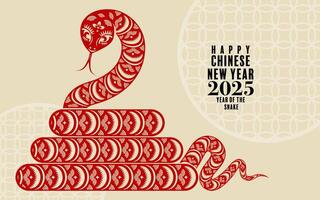 Lycklig kinesisk ny år 2025 de orm zodiaken tecken papper skära stil på Färg bakgrund. vektor