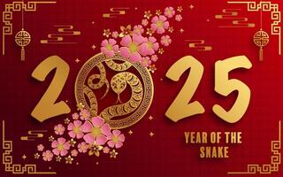 Lycklig kinesisk ny år 2025 de orm zodiaken tecken papper skära stil på Färg bakgrund. vektor