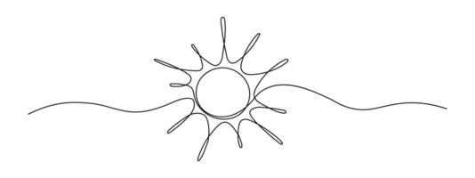 Sonne kontinuierlich einer Linie Zeichnung. Sommer- Sonne Kontur unterzeichnen. skizzieren isoliert auf Weiß. vektor