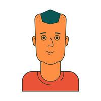 Gesicht von jung Mann mit modern Frisur im Orange t Shirt. isoliert Illustration zum Webseiten, Benutzerbild, Karte und Mehr Design vektor