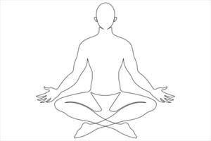 kontinuierlich einer Linie Kunst Zeichnung von Mann tun Übung im Yoga Pose Gliederung Illustration vektor