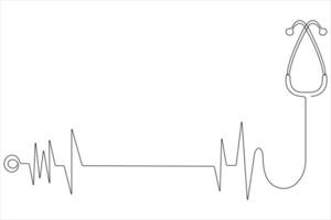 kontinuierlich einer Linie Kunst Zeichnung von Stethoskop mit Herz schlagen Welle Gliederung vektor