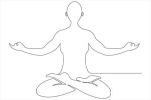 kontinuerlig ett linje konst teckning av man håller på med övning i yoga utgör översikt illustration vektor