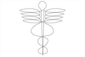 kontinuierlich Single Linie Kunst Zeichnung von Caduceus wie ein Symbol von Medizin Gliederung vektor