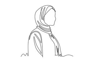 kontinuierlich einer Linie Zeichnung stilvoll und modisch Hijab Frau Konzept. Gekritzel Illustration. vektor