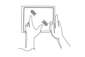 einer kontinuierlich Linie Zeichnung von Finger berühren, klopfen, Scrollen Smartphone Bildschirme Konzept. Gekritzel Illustration im einfach linear Stil vektor