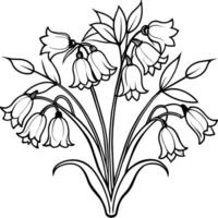 blåklocka blomma bukett översikt illustration färg bok sida design, blåklocka blomma bukett svart och vit linje konst teckning färg bok sidor för barn och vuxna vektor