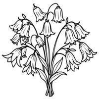 blåklocka blomma bukett översikt illustration färg bok sida design, blåklocka blomma bukett svart och vit linje konst teckning färg bok sidor för barn och vuxna vektor