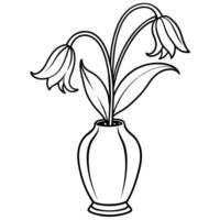 Glockenblume Blume auf das Vase Gliederung Illustration Färbung Buch Seite Design, Glockenblume Blume auf das Vase schwarz und Weiß Linie Kunst Zeichnung Färbung Buch Seiten zum Kinder und Erwachsene vektor