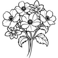 Anemone Blume Strauß Gliederung Illustration Färbung Buch Seite Design, Anemone Blume Strauß schwarz und Weiß Linie Kunst Zeichnung Färbung Buch Seiten zum Kinder und Erwachsene vektor