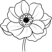 anemon blomma växt översikt illustration färg bok sida design, anemon blomma växt svart och vit linje konst teckning färg bok sidor för barn och vuxna vektor