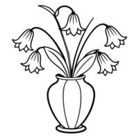 blåklocka blomma på de vas översikt illustration färg bok sida design, blåklocka blomma på de vas svart och vit linje konst teckning färg bok sidor för barn och vuxna vektor