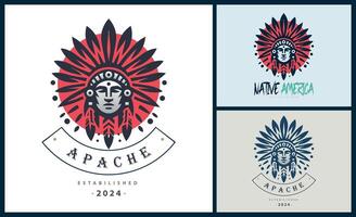 Apache indisch aztekisch einheimisch amerikanisch Krieger Stämme Gesicht Kopf Logo Vorlage Design vektor
