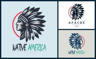 apache indisk aztec inföding amerikan krigare stammar ansikte huvud logotyp mall design vektor